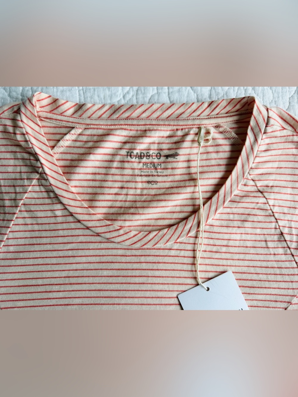NWT Toad&Co Windmere Short Sleeve Dress Striped Coral Size Medium T-shirt Dress - Picture 4 of 12